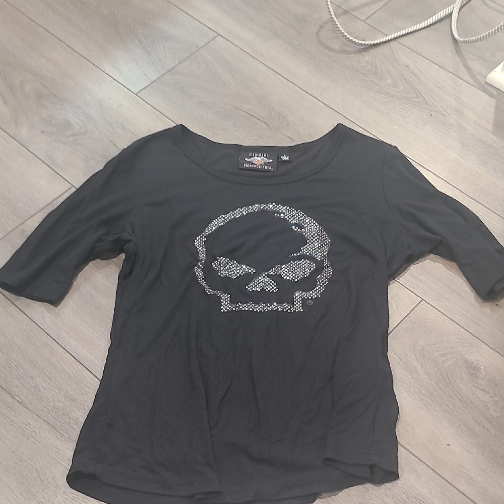 Harley-Davidson Black Short Sleeve Tee with Rhinestone Skull